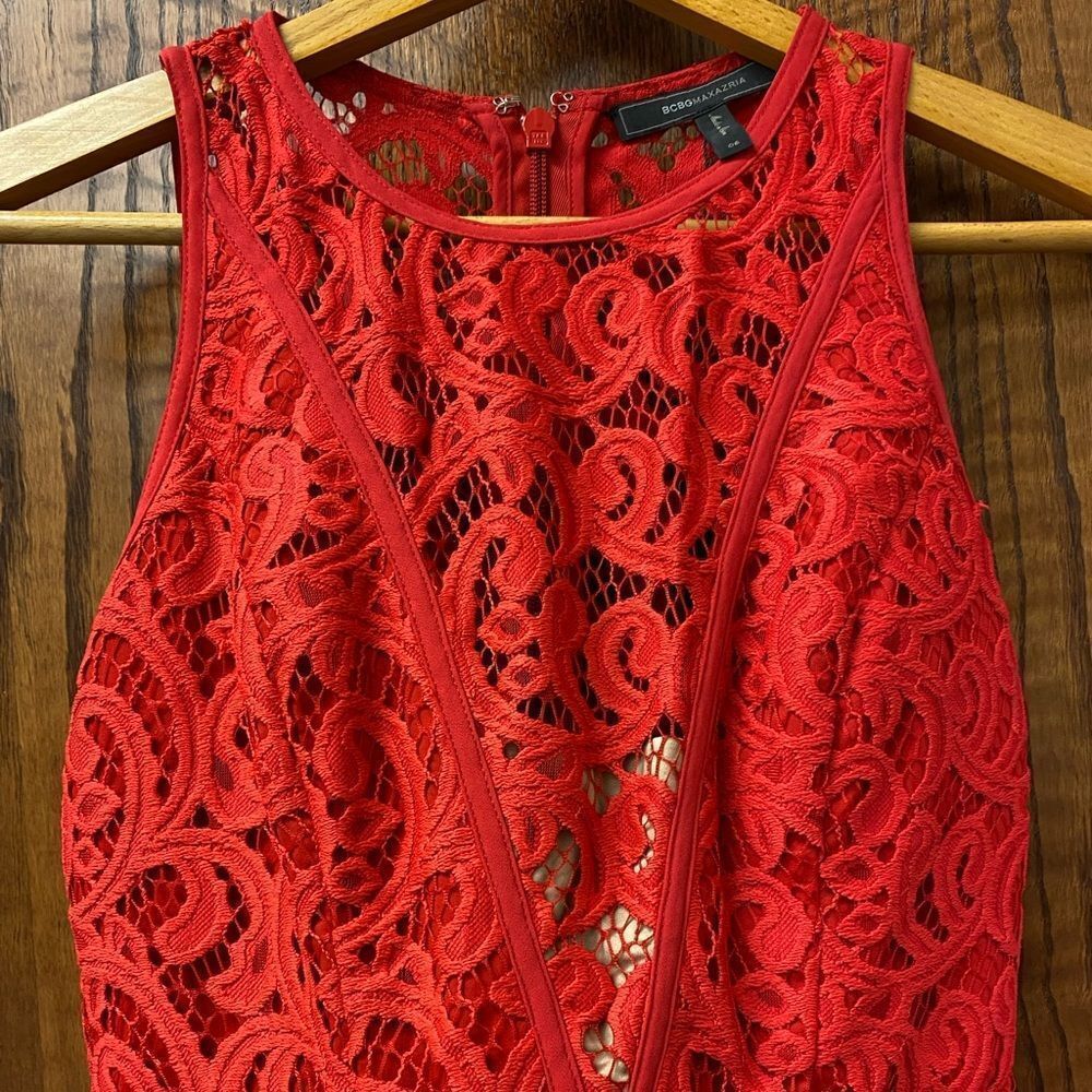 Bcbgmaxazria Red Hanah Scroll Lace Mini Dress - Sleeveless - Picture 5 of 11